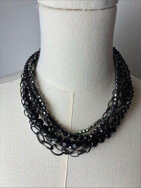 Multi-Strand Black Beaded Statement Necklace
